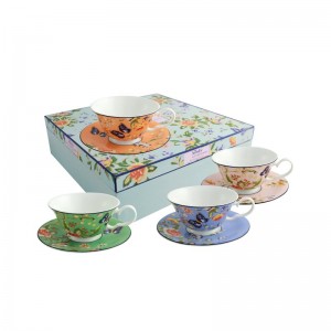 Belleek Cottage Garden 4 Piece Windsor Teacup and Saucer Set BLLE1470